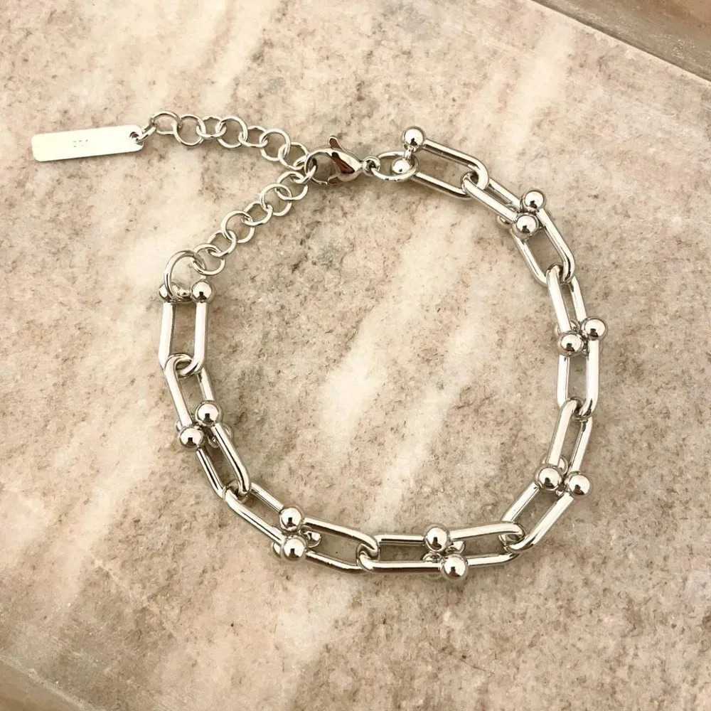 925 Sterling Silver Minimalist Bracelet U Link Hardware Chain Link Bracelet - Picture 5 of 10
